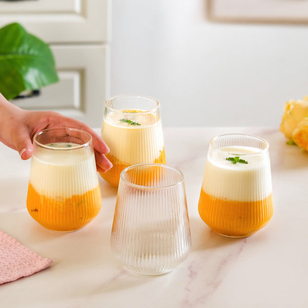Set Of 4 Ribbed Glass 500ml