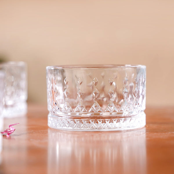 Set Of 6 Diamond Embossed Glass Snack Bowls 220ml