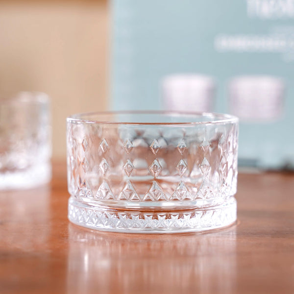 Set Of 6 Diamond Embossed Glass Snack Bowls 220ml