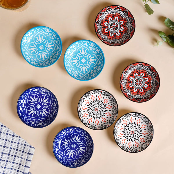 Set Of 8 Floral Mandala Small Ceramic Bowls 70ml