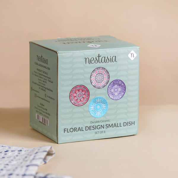 Set Of 8 Floral Mandala Small Ceramic Bowls 70ml