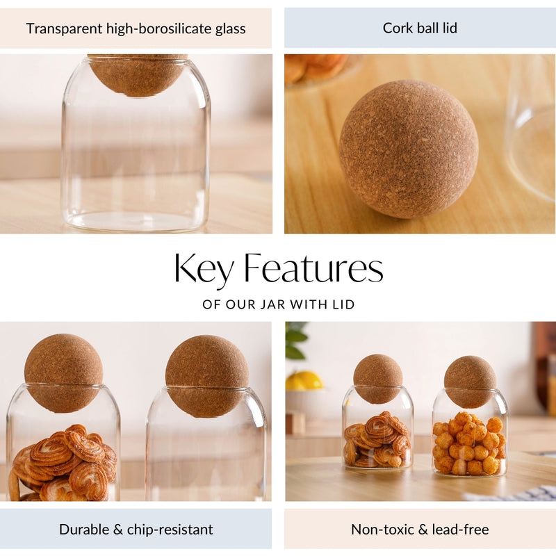 Set of 2 Scandinavian Glass Jar With Cork Lid 500ml