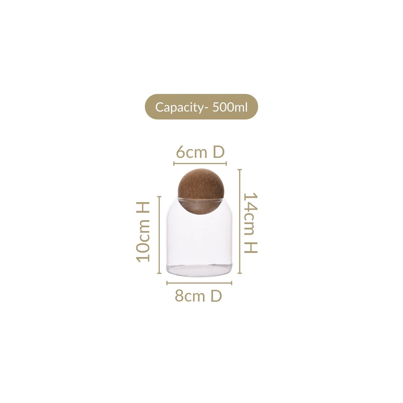 Set of 2 Scandinavian Glass Jar With Cork Lid 500ml