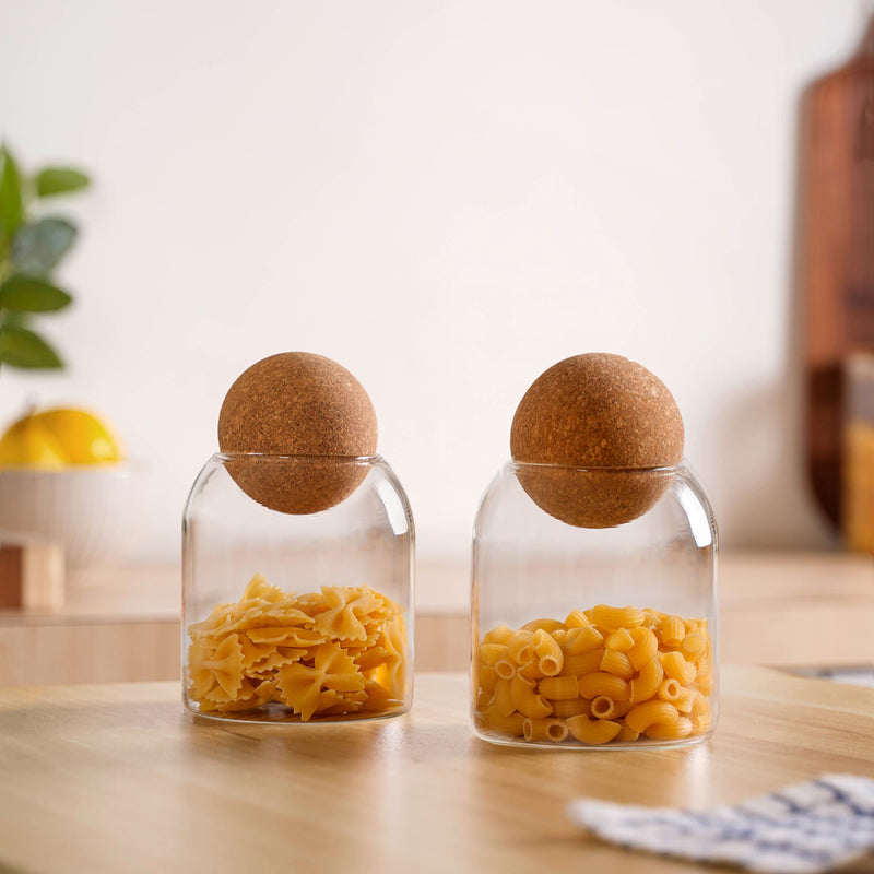 Set of 2 Scandinavian Glass Jar With Cork Lid 500ml