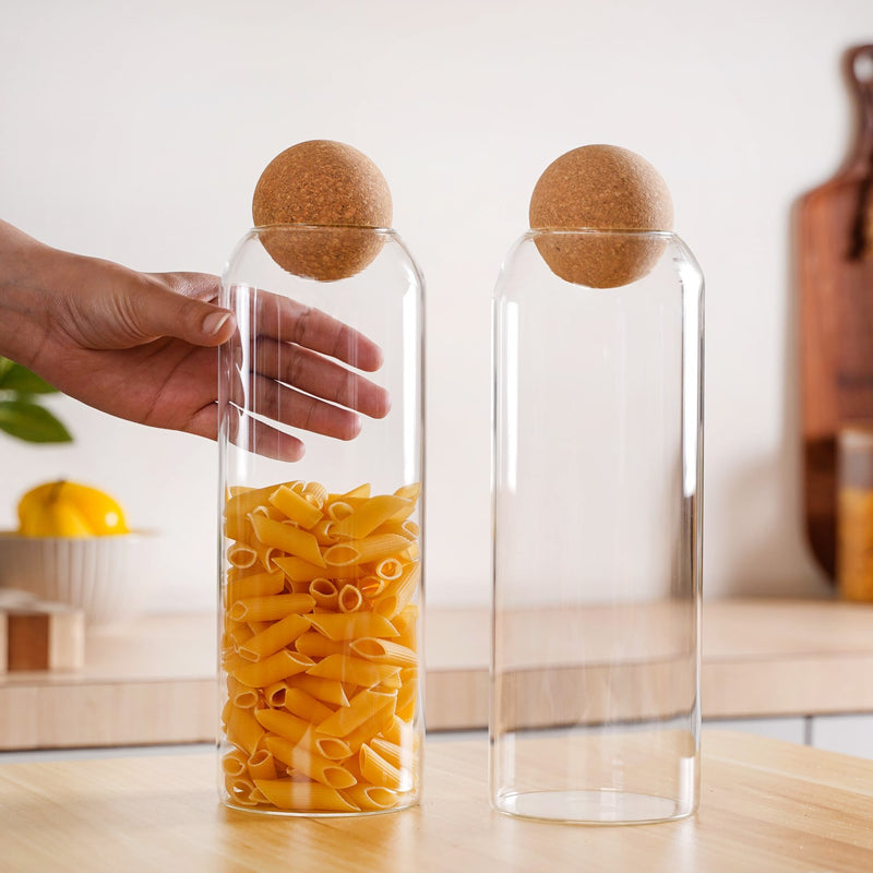 Set of 2 Slim Glass Jars with Cork Lids 1300ml