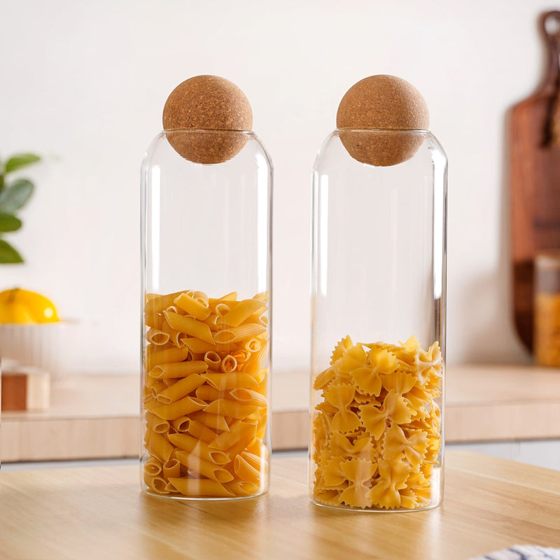 Storage Glass Jars with Cork Ball Lids Set of 2 1300ml