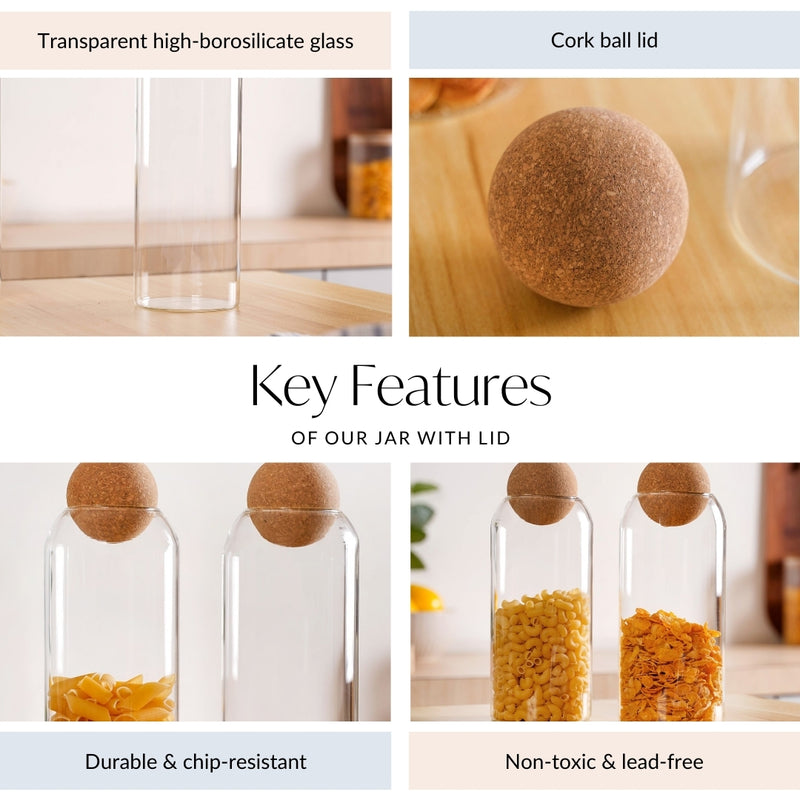 Storage Glass Jars with Cork Ball Lids Set of 2 1300ml