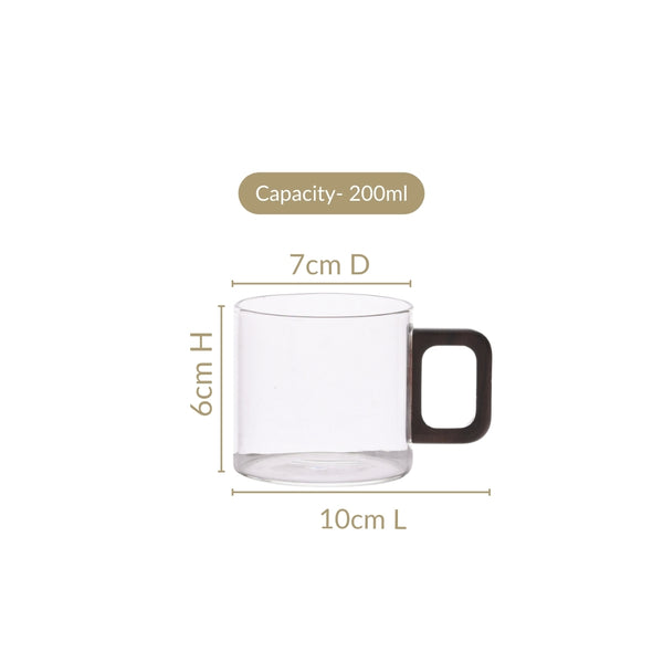 Set Of 4 Glass Tea Coffee Cups With Wooden Handle 200ml