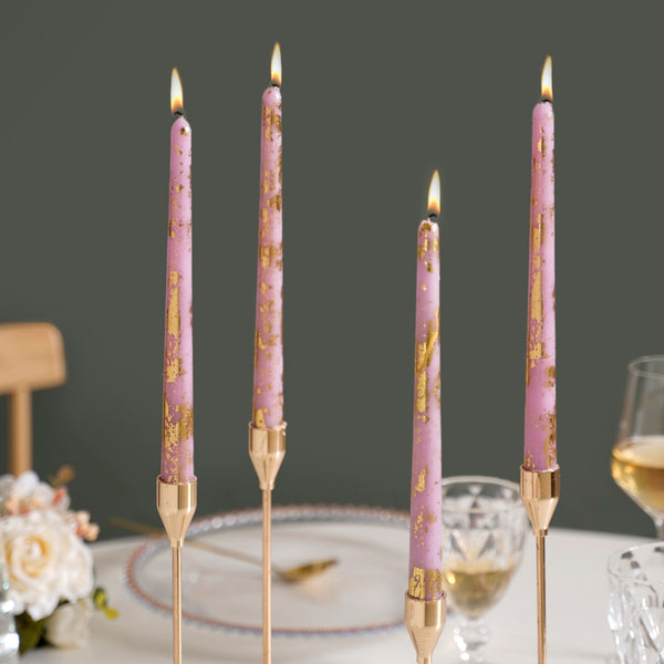 Set Of 8 Taper Candle With Gold Foil Design Lavender