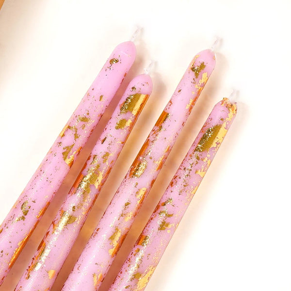 Set Of 8 Taper Candle With Gold Foil Design Lavender