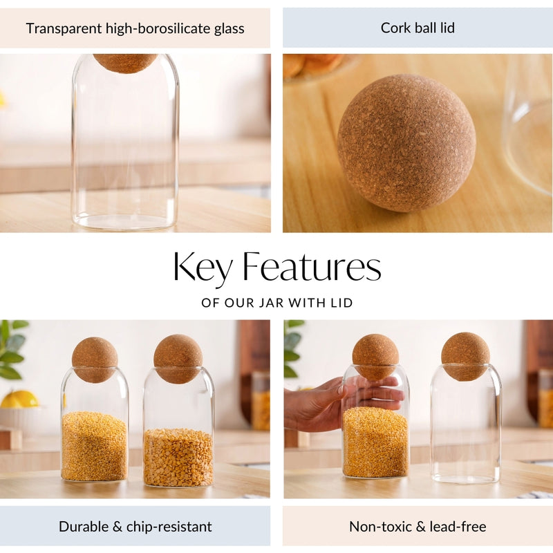 Set Of 2 Cork Ball Glass Jars 750ml