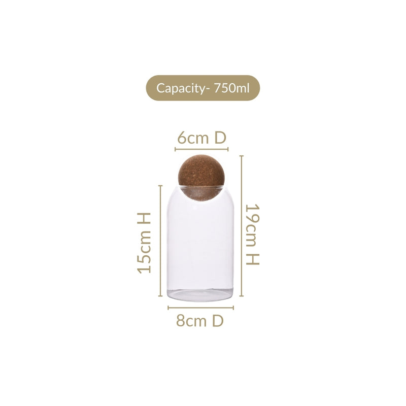 Set Of 2 Cork Ball Glass Jars 750ml