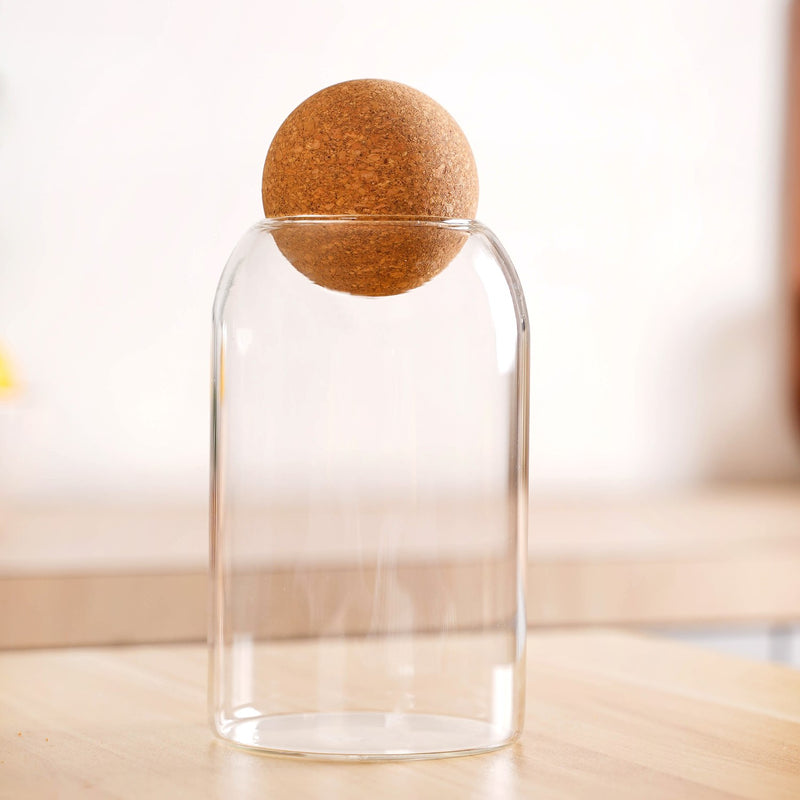 Set Of 2 Cork Ball Glass Jars 750ml