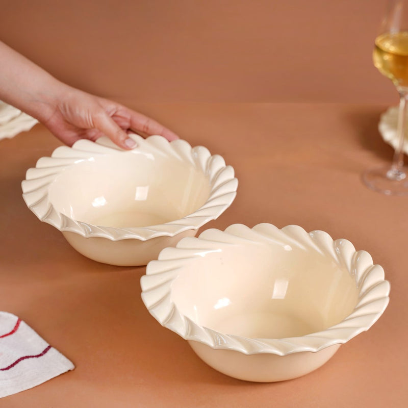 Scallop Vanilla White Serving Bowl Set Of 2 1000ml - Serving bowls, soup bowls, serving bowls set, large serving bowls, ceramic bowls