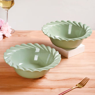 Green Scallop Luxury Serving Bowls Set Of 2 1000ml - Serving bowls, ceramic serving bowls, serving bowls set, large bowls, green bowls