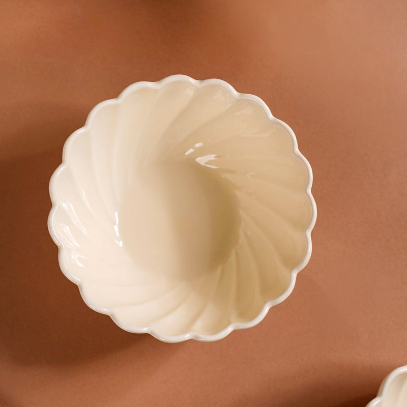 Vanilla White Scallop Luxury Serving Bowls Set Of 2 850ml - Serving bowls, snack bowls, snack bowls set, ceramic bowls, dessert bowls, icecream bowls