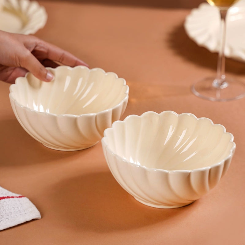 Vanilla White Scallop Luxury Serving Bowls Set Of 2 850ml - Serving bowls, snack bowls, snack bowls set, ceramic bowls, dessert bowls, icecream bowls