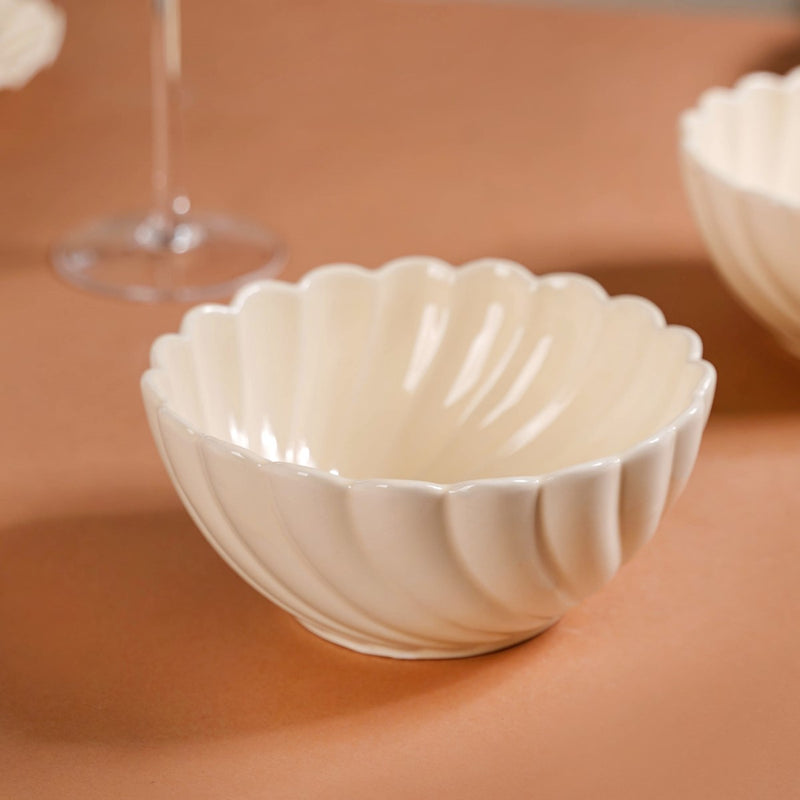 Vanilla White Scallop Luxury Serving Bowls Set Of 2 850ml - Serving bowls, snack bowls, snack bowls set, ceramic bowls, dessert bowls, icecream bowls