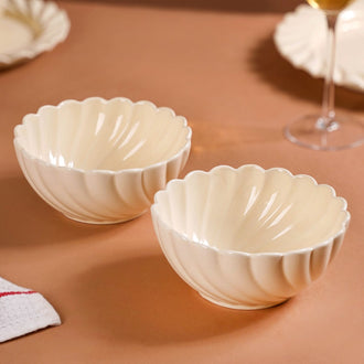 Vanilla White Scallop Luxury Serving Bowls Set Of 2 850ml - Serving bowls, snack bowls, snack bowls set, ceramic bowls, dessert bowls, icecream bowls