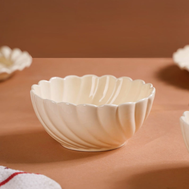 Vanilla White Scallop Luxury Serving Bowls Set Of 2 850ml - Serving bowls, snack bowls, snack bowls set, ceramic bowls, dessert bowls, icecream bowls