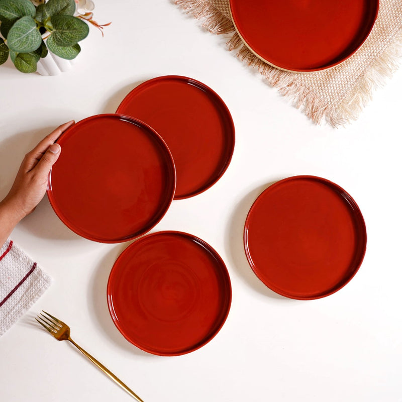 Set Of 4 Stoneware Snack Plates 8 Inch Amber Clay - Snack plates, small plates, ceramic snack plates, side plates, snack plates set