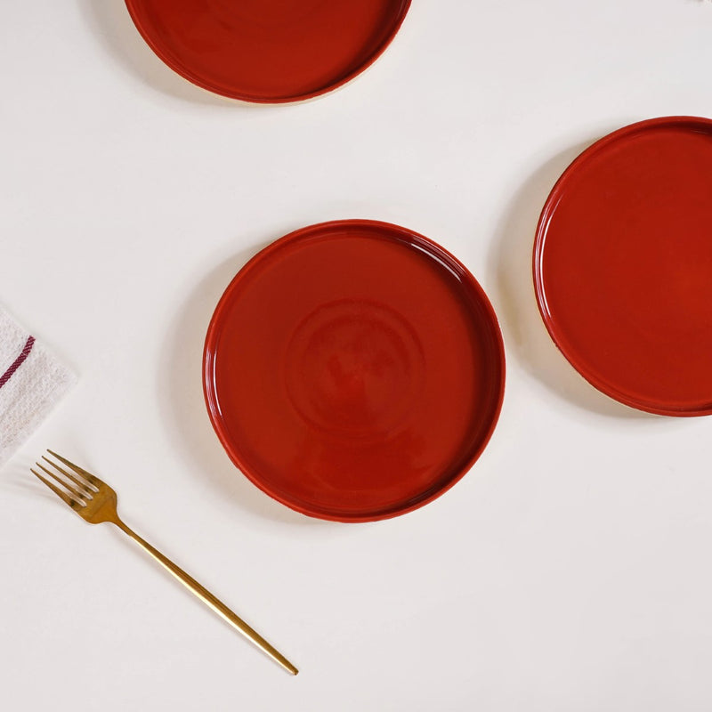 Set Of 4 Stoneware Snack Plates 8 Inch Amber Clay - Snack plates, small plates, ceramic snack plates, side plates, snack plates set