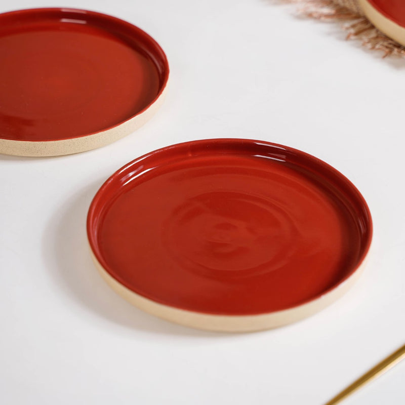 Set Of 4 Stoneware Snack Plates 8 Inch Amber Clay - Snack plates, small plates, ceramic snack plates, side plates, snack plates set