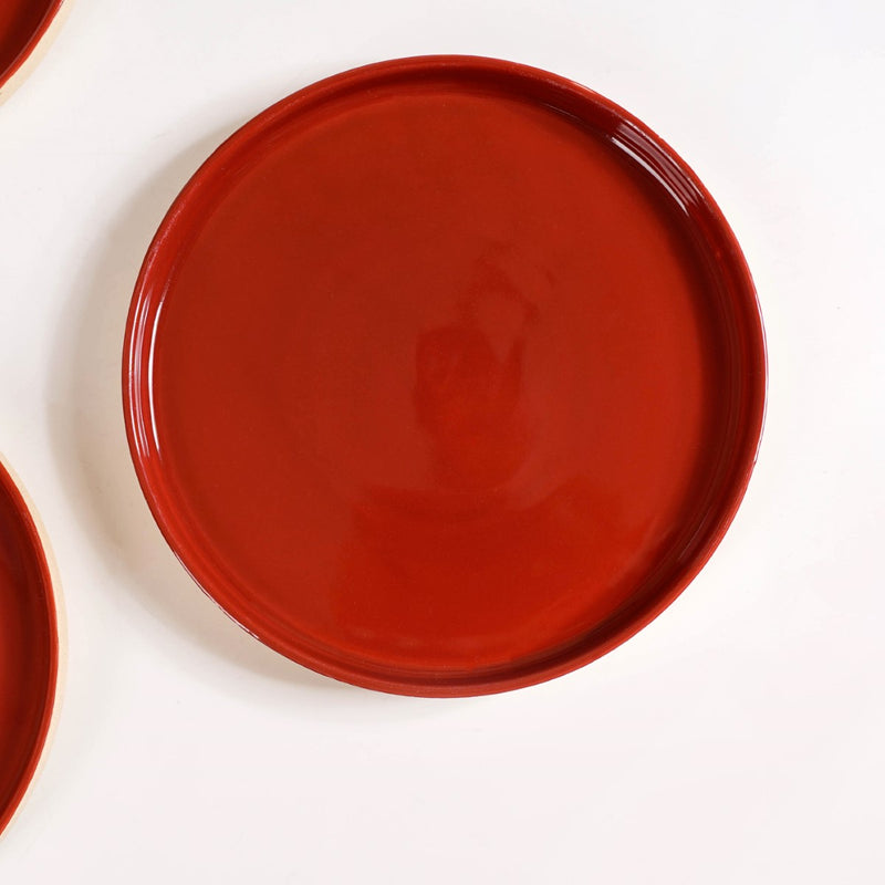 Set Of 4 Stoneware Snack Plates 8 Inch Amber Clay - Snack plates, small plates, ceramic snack plates, side plates, snack plates set