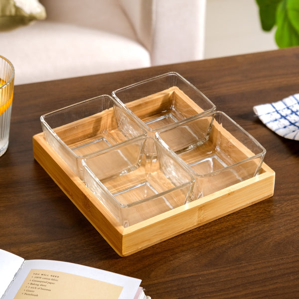Glass Snack Serving Bowls With Tray