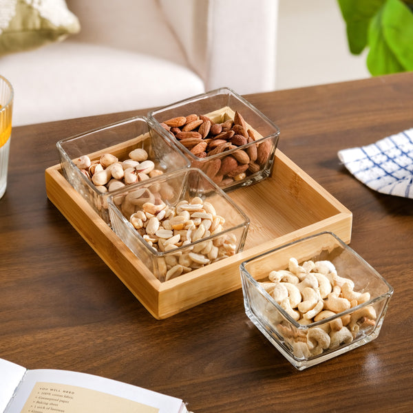 Glass Snack Serving Bowls With Tray