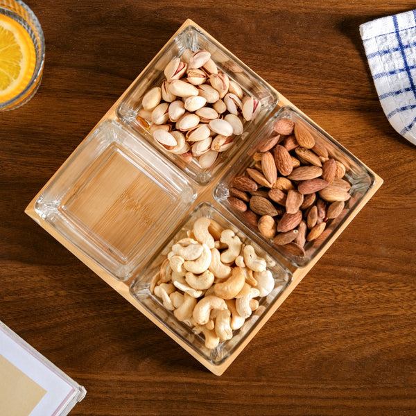Glass Snack Serving Bowls With Tray