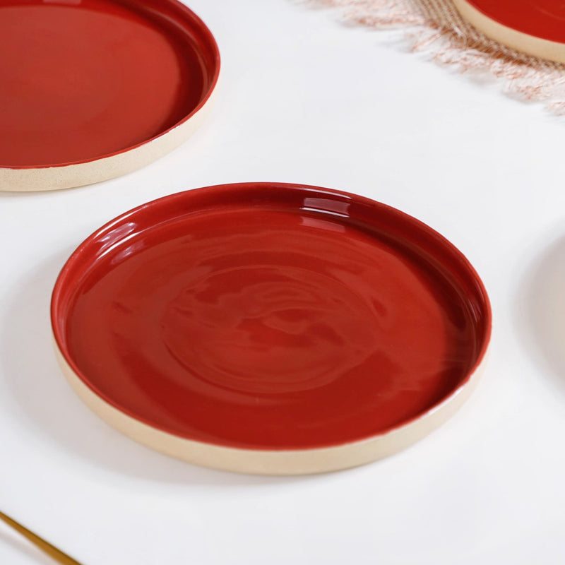 Amber Ceramic Clay Dinner Plates Set Of 4 9 Inch - Ceramic dinner plates, dinner plates set of 4, ceramic plates, red dinner plates