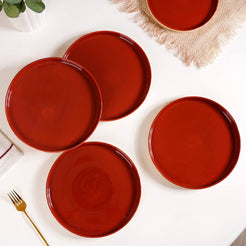 Amber Ceramic Clay Dinner Plates Set Of 4 9 Inch - Ceramic dinner plates, dinner plates set of 4, ceramic plates, red dinner plates