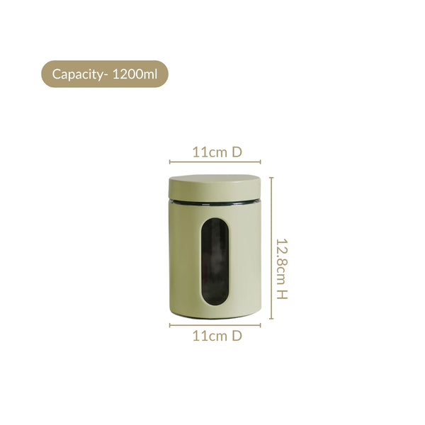Set Of 4 Metal Canister With Glass Window Jar 1200ml