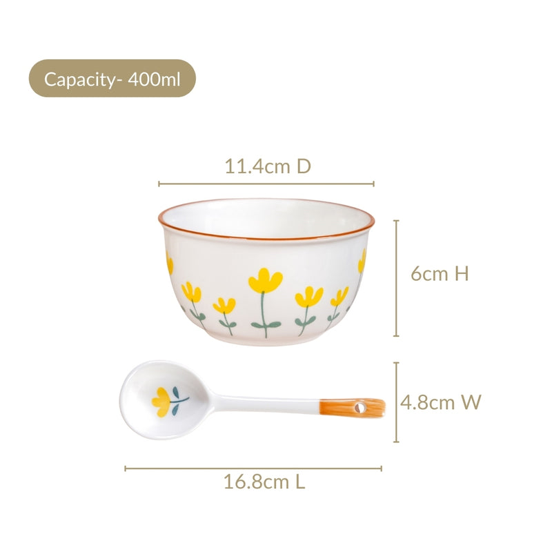 Set Of 4 Florets Soup Bowls With Spoons 400ml