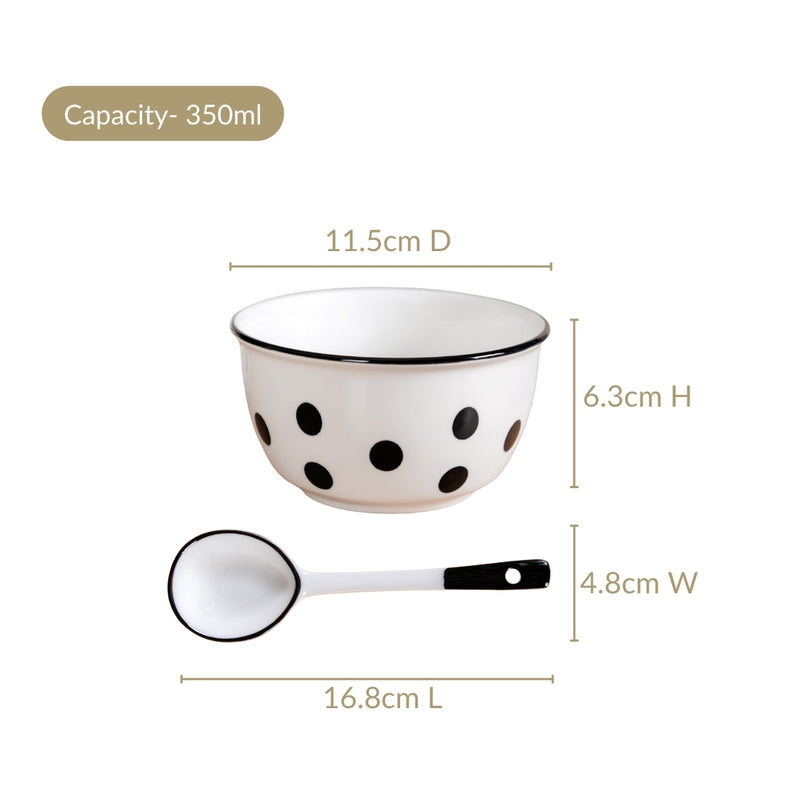 Set Of 4 Polka Dot Soup Bowl With Spoon 350ml