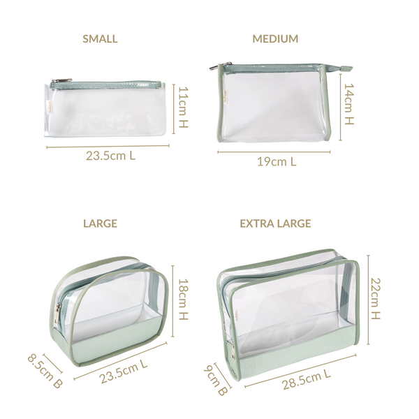 Set Of 4 Travel Cosmetic Organizer Pouch Mint Green