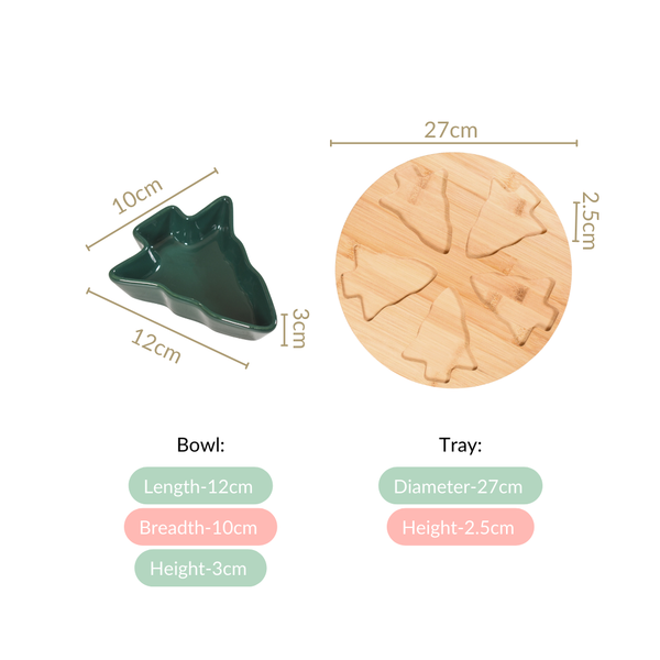 Set Of 5 Tree Snack Bowls With Wooden Rotating Tray 100ml