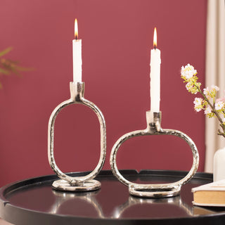 Set Of 2 Silver Modern Candle Stand