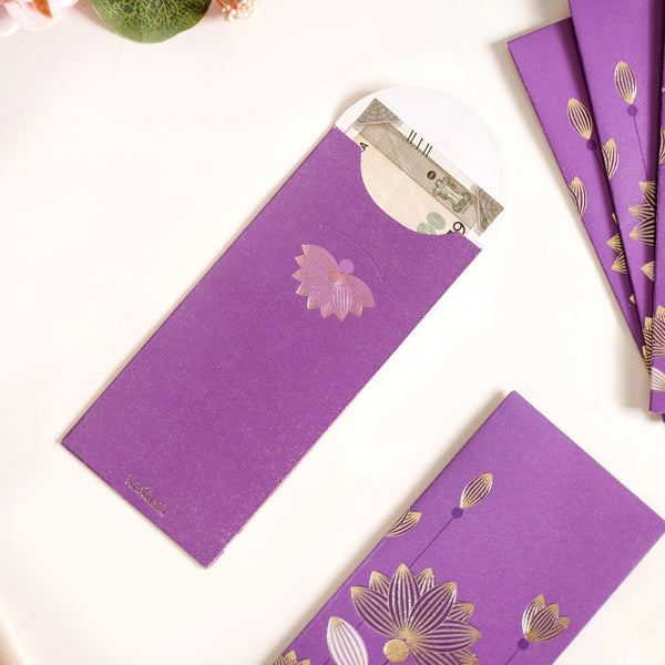 Gold Lotus Shagun Envelope Set Of 12 Purple