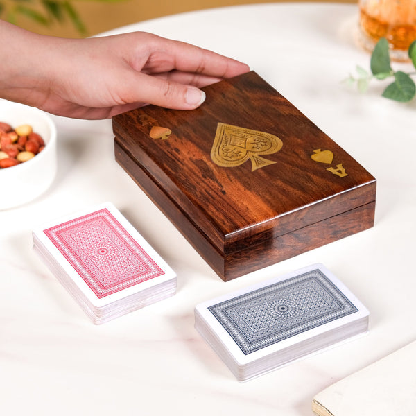 Ace Wooden Card Box With 2 Card Decks