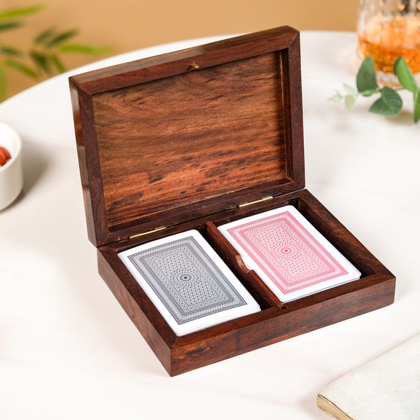 Ace Wooden Card Box With 2 Card Decks