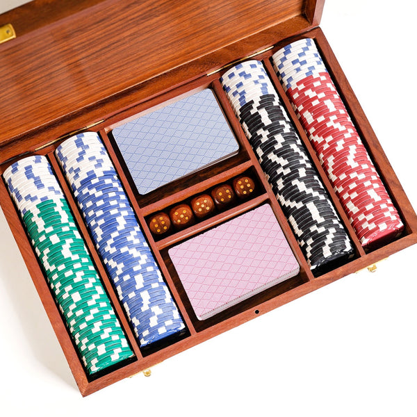 Wooden Box Poker Game Night Essentials Set