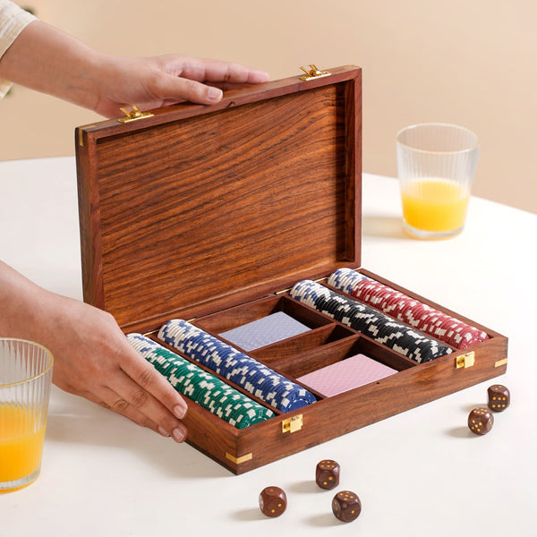 Wooden Box Poker Game Night Essentials Set