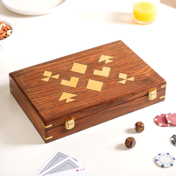 Wooden Box Poker Game Night Essentials Set