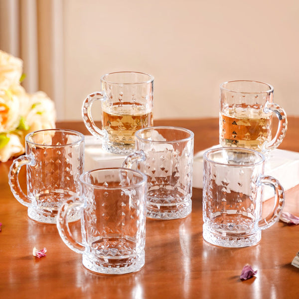 Diamond Embossed Glass Cup Set Of 6 220ml