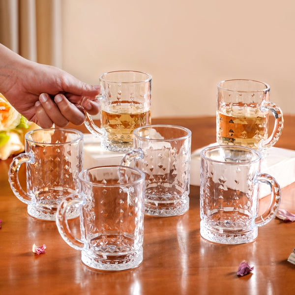 Diamond Embossed Glass Cup Set Of 6 220ml