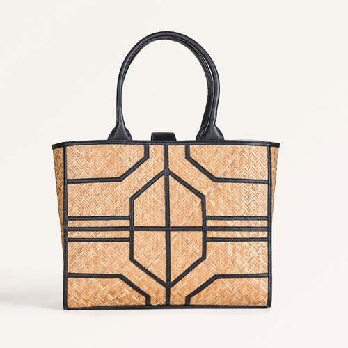 Shitalpati Handwoven Black and Brown Carryall Tote Bag