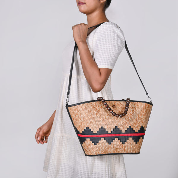 Shitalpati Bag With Beaded Handles