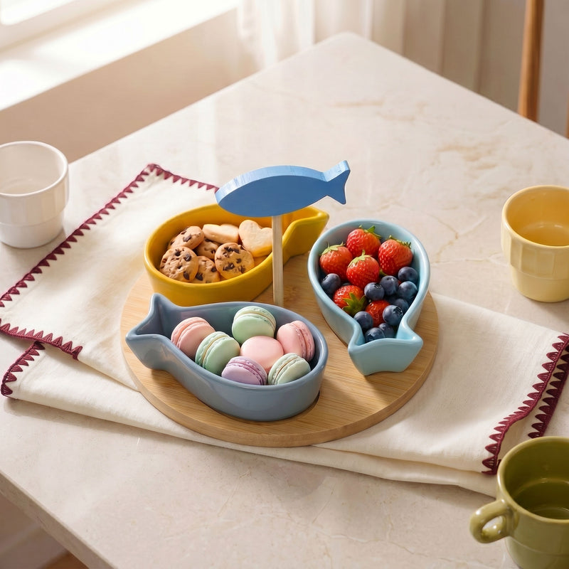 Fish Ceramic Bamboo Platter Set Of 5